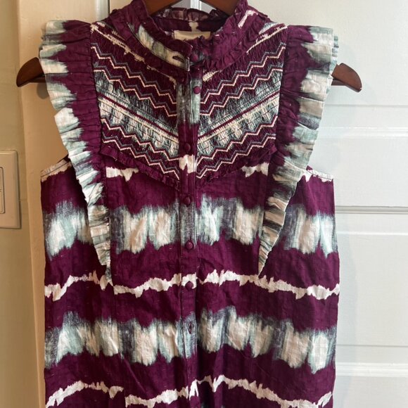 *NWT* Sezane Elena Tie Dye Purple Sleeveless Ruffled Top Shirt size 2 (36) - Picture 7 of 7